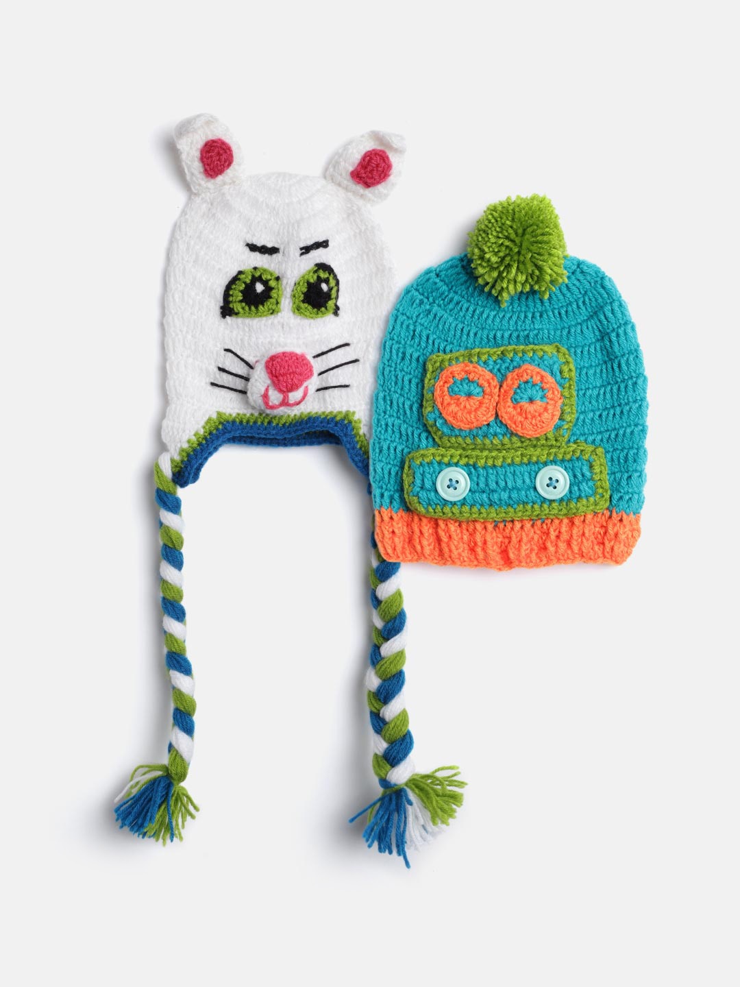 

CHUTPUT Kids Set of 2 White & Blue Crochet Beanie