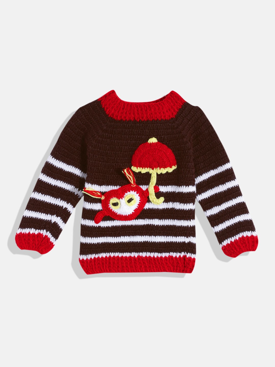 

CHUTPUT Unisex Kids Brown & Red Striped Pullover with Applique Detail