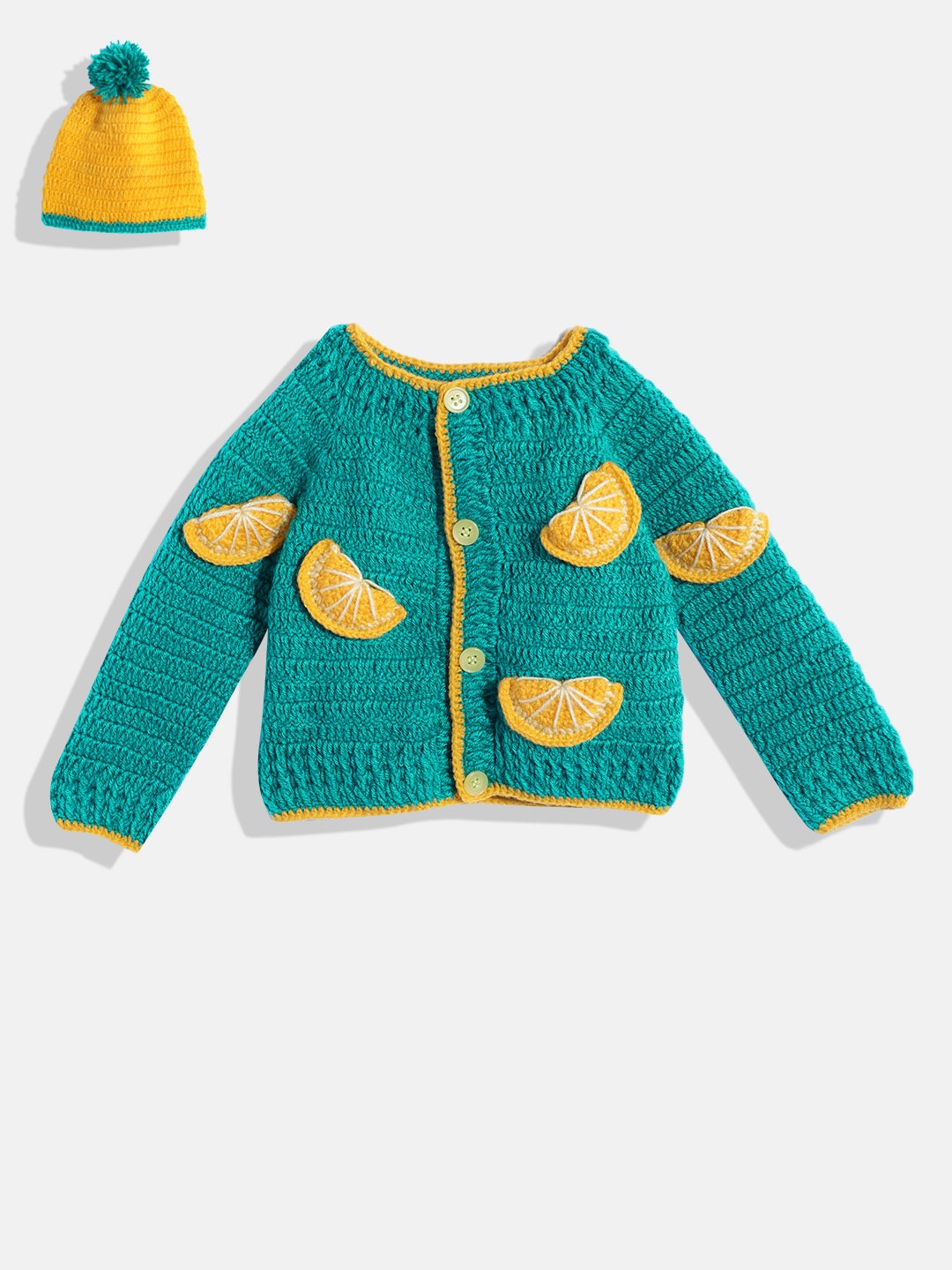 

CHUTPUT Kids Green SolidCardigan with Applique Detail