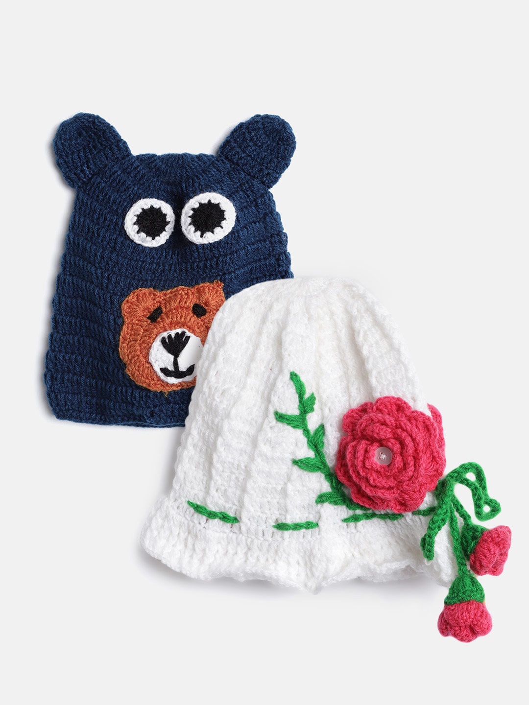 

CHUTPUT Kids Set of 2 Navy Blue & White Crochet Beanie