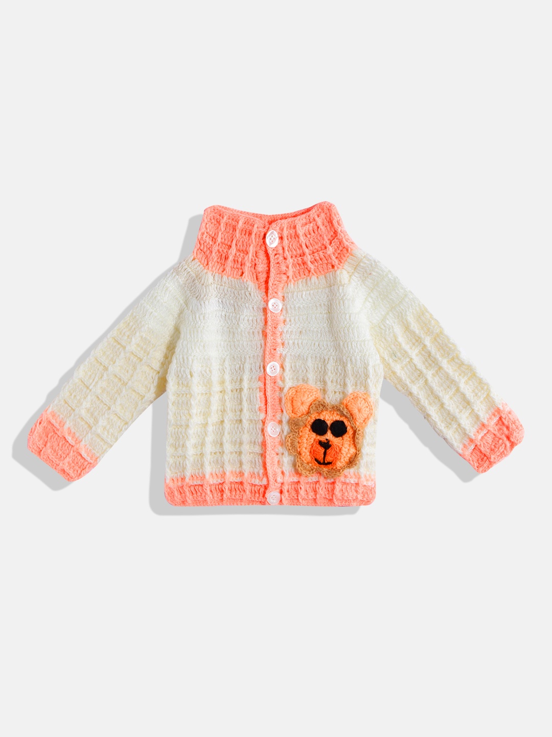 

CHUTPUT Kids Cream-Coloured & Orange Solid Cardigan with Applique Detail