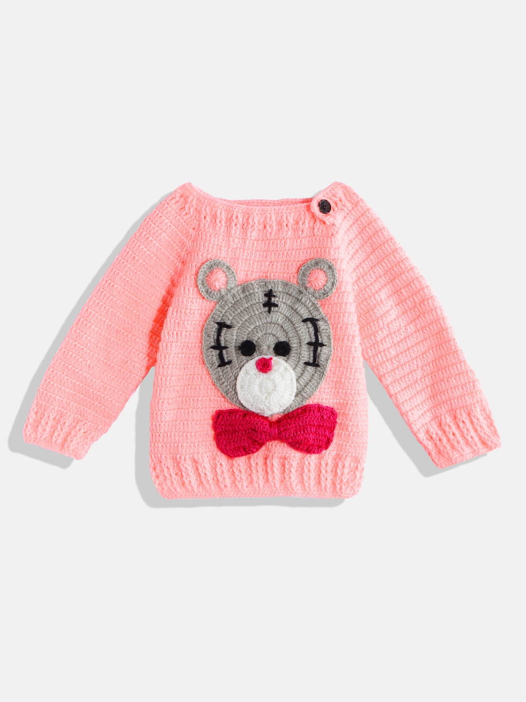 

CHUTPUT Kids Peach-Coloured Solid Pullover with Applique Detail