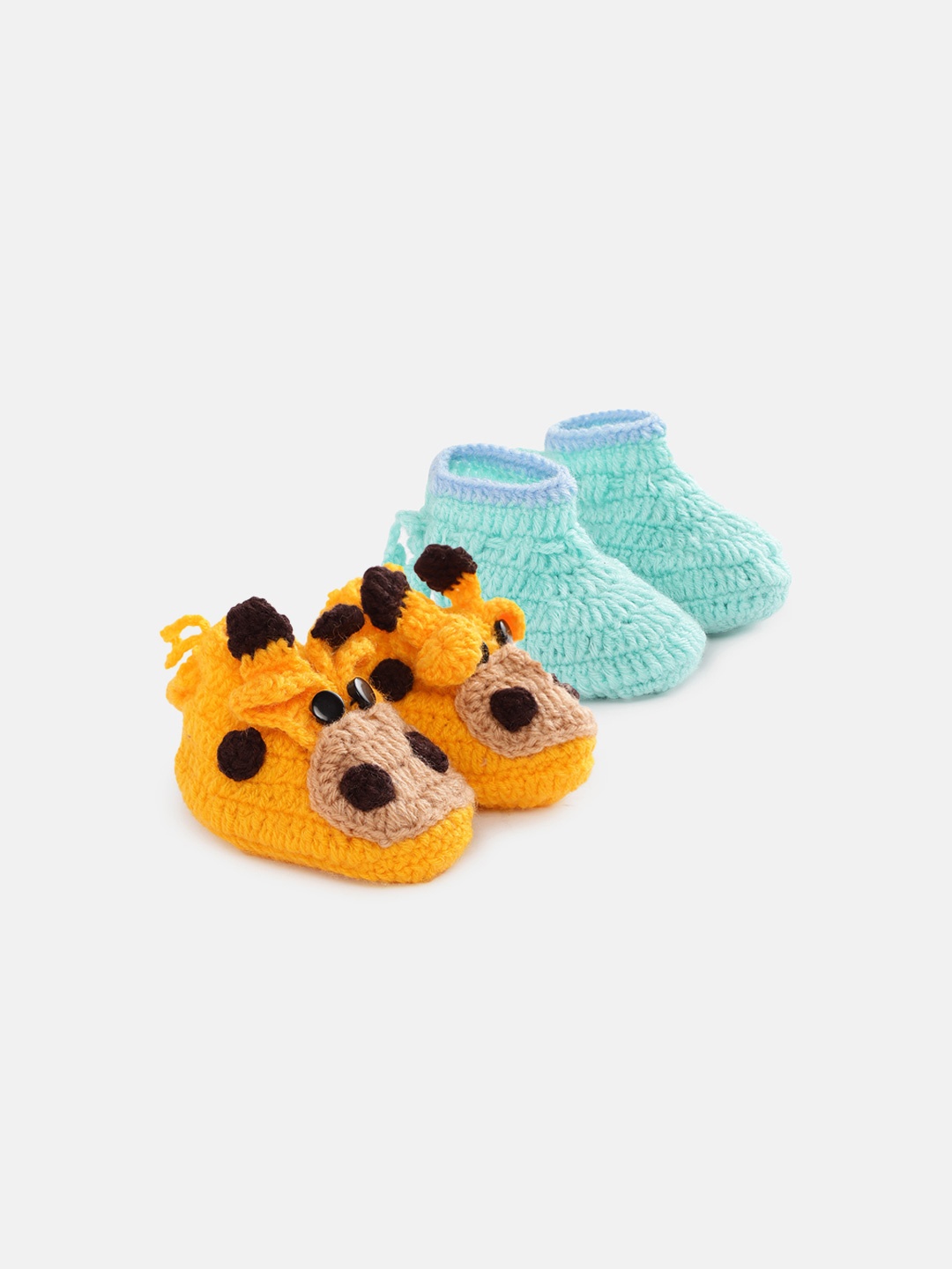 

CHUTPUT Kids Set of 2 Mustard Yellow & Blue Crochet Booties