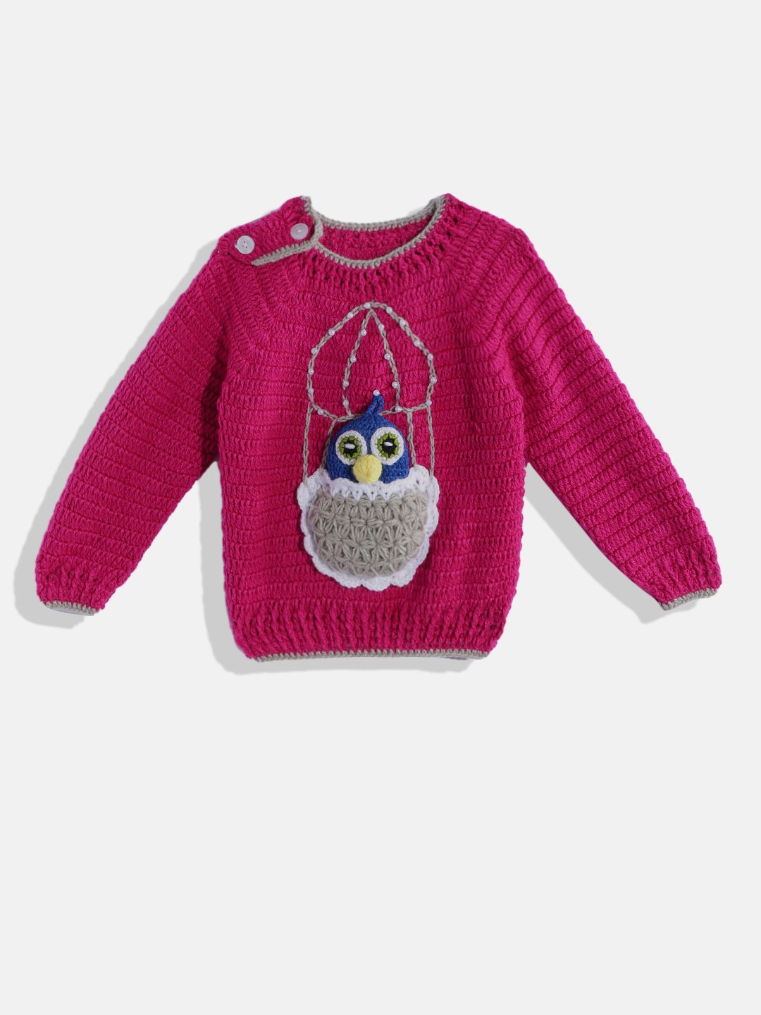 

CHUTPUT Kids Magenta Solid Pullover Sweater with Applique Detail