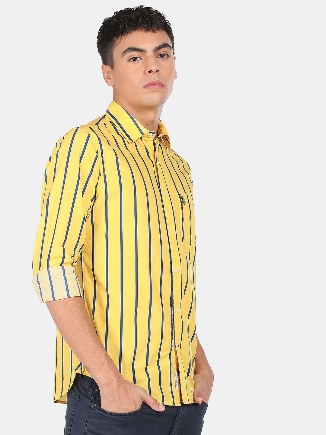 

U S Polo Assn Men Yellow Striped Casual Shirt