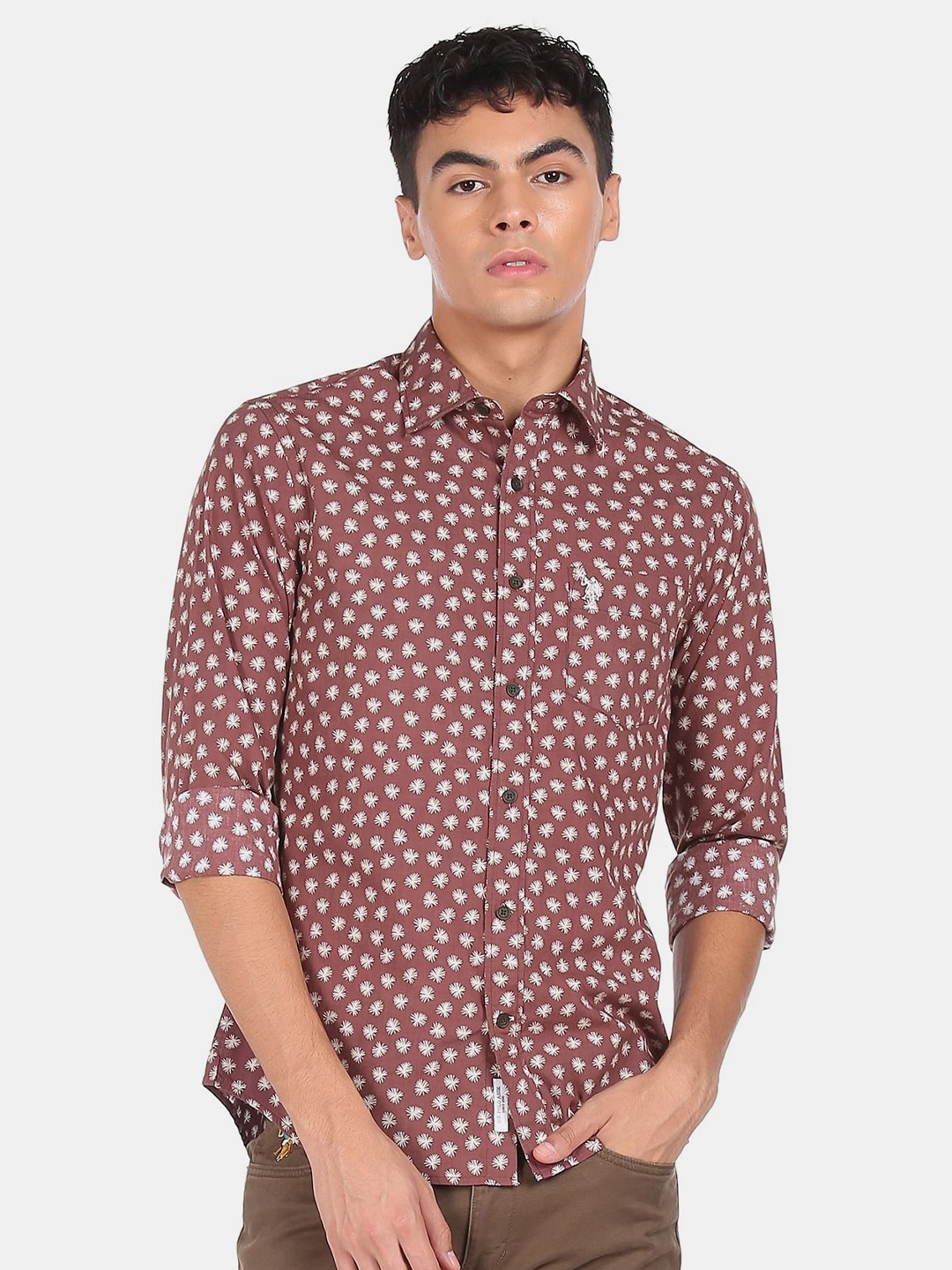 

U S Polo Assn Men Mauve Cotton Printed Casual Shirt