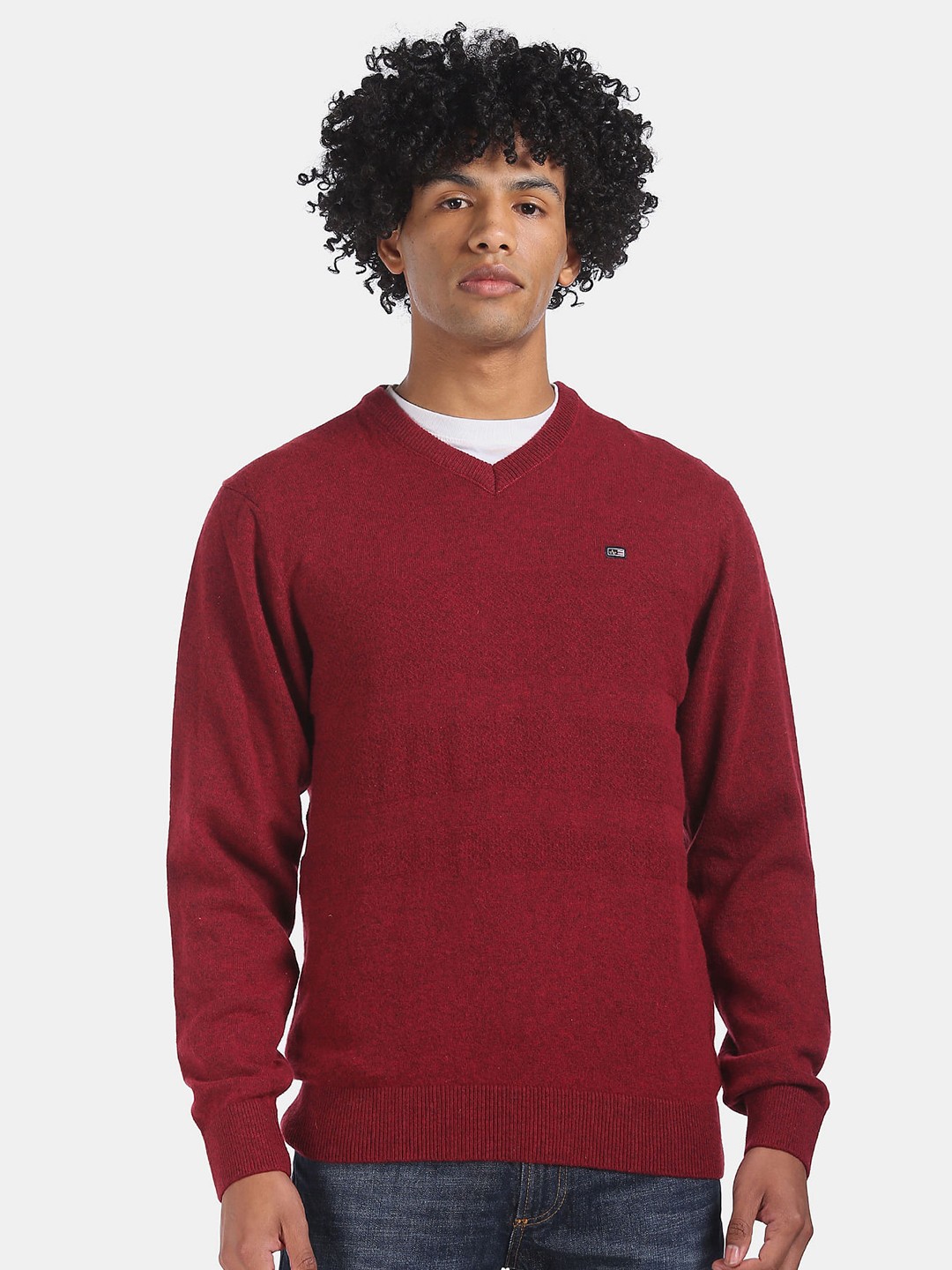 

Arrow Sport Men Maroon V-Neck Patterned Pullover
