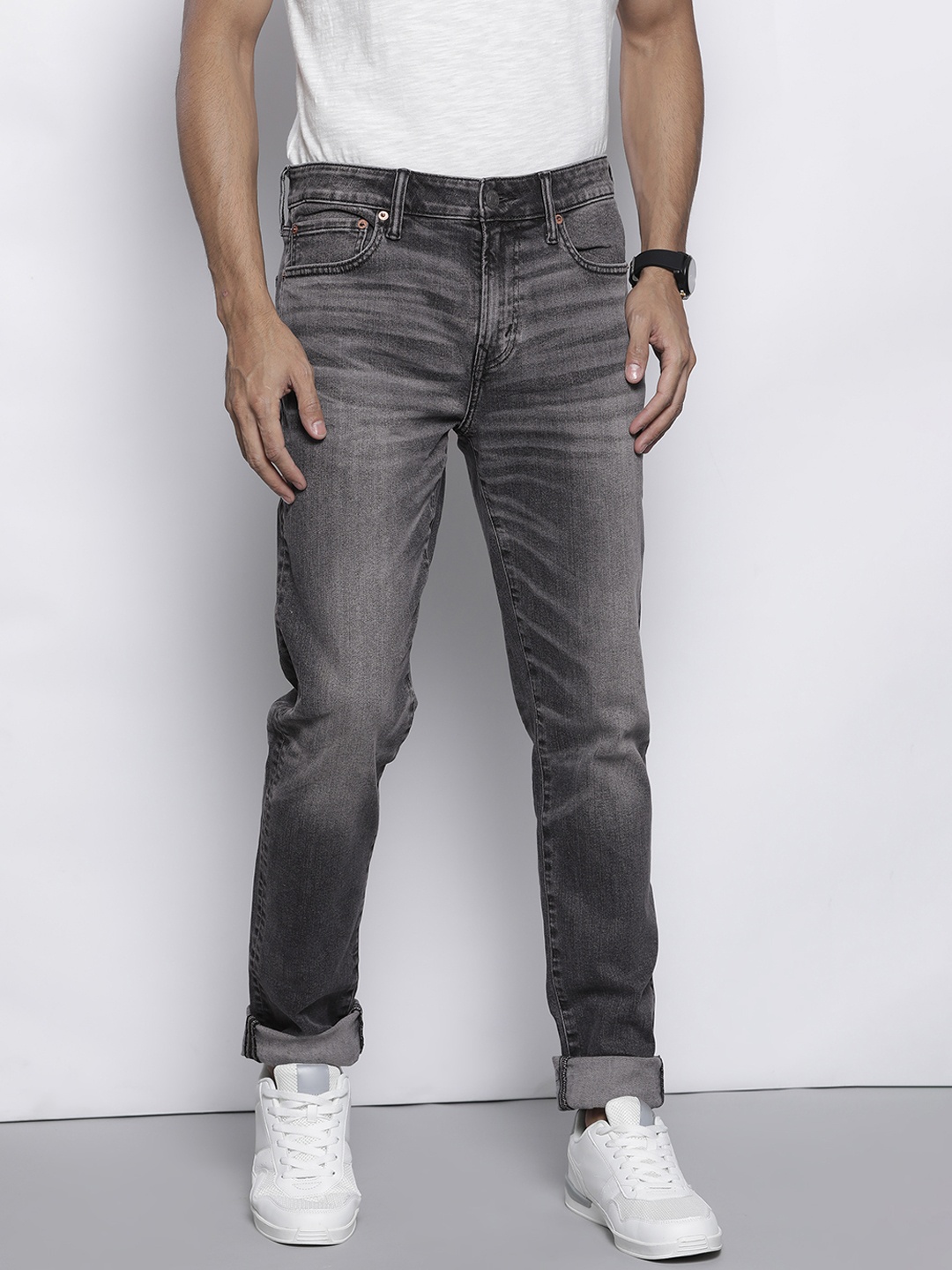 

AMERICAN EAGLE OUTFITTERS Men Black Skinny Fit Light Fade Stretchable Jeans
