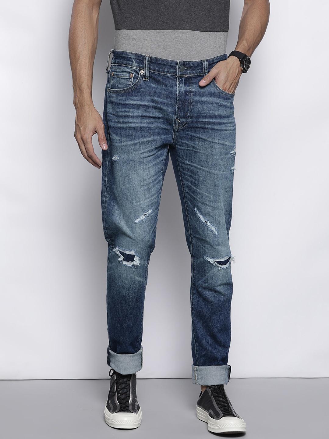 

AMERICAN EAGLE OUTFITTERS Men Navy Blue Atheletic Skinny Fit Stretchable Jeans