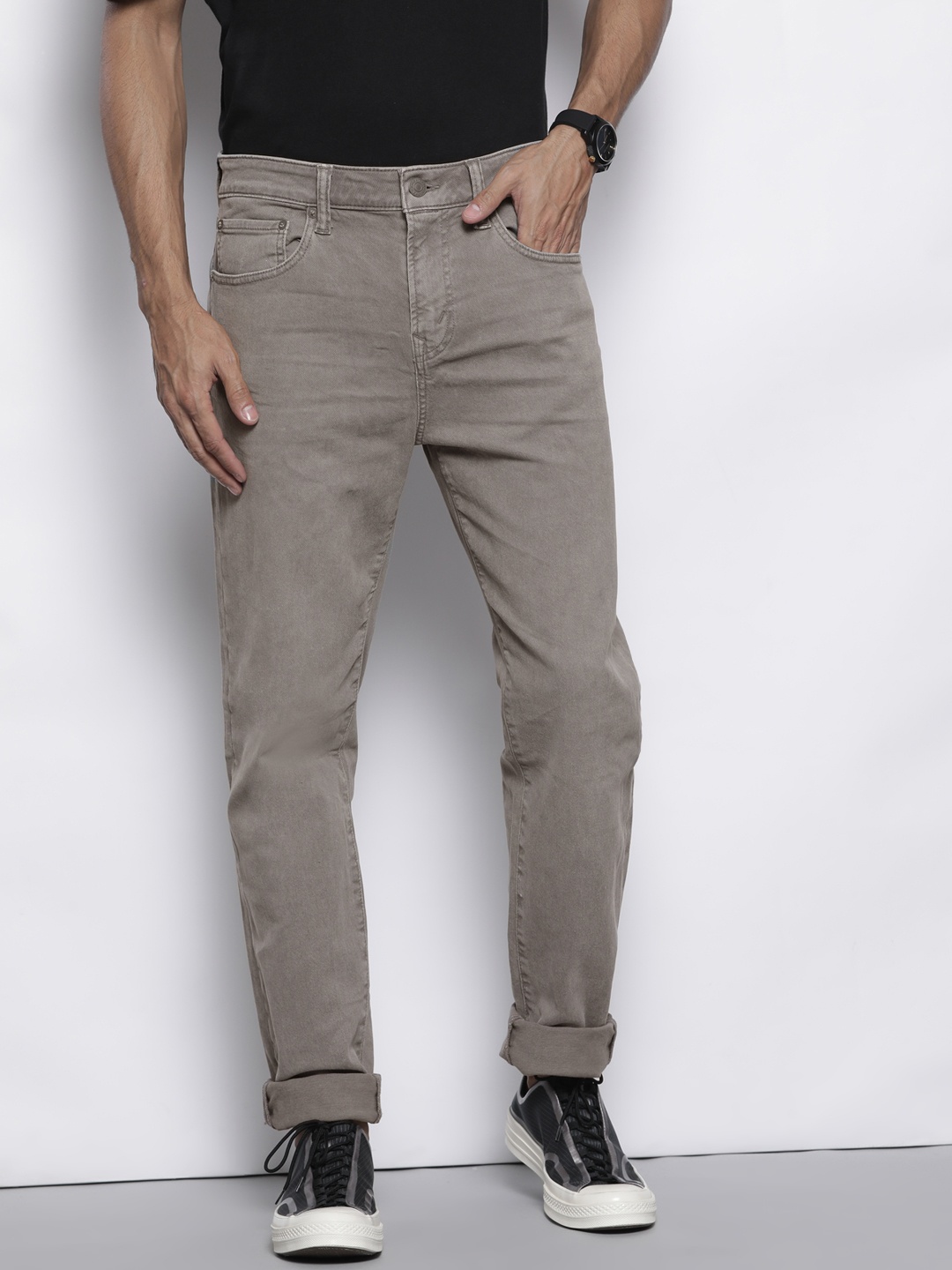 

AMERICAN EAGLE OUTFITTERS Men Grey Athletic Fit Stretchable Jeans
