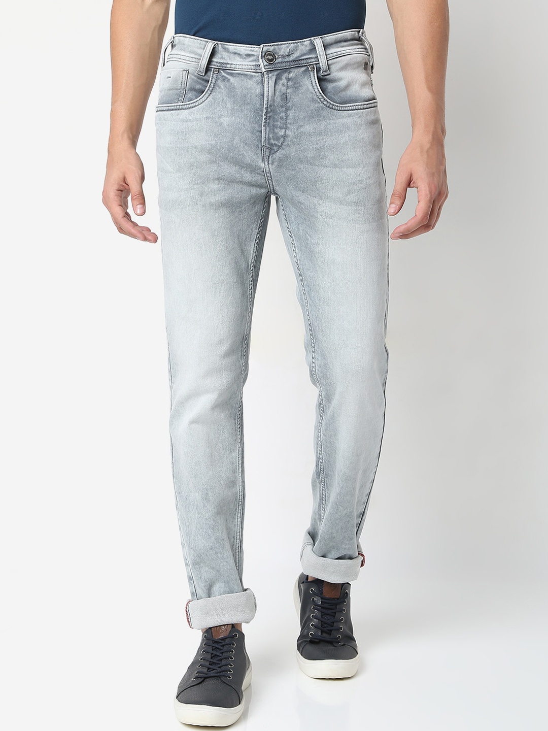 

Mufti Men Grey Low Distress Heavy Fade Stretchable Jeans