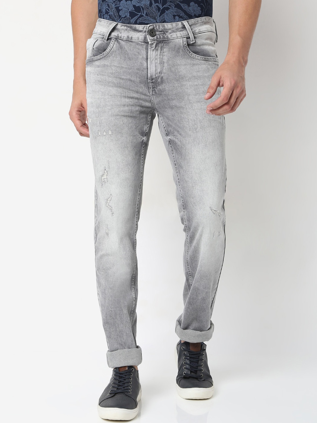 

Mufti Men Grey Slim Low Distress Fit Heavy Fade Stretchable Jeans