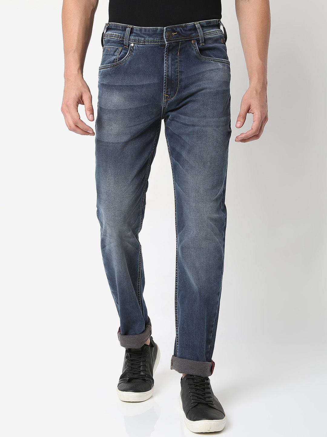 

Mufti Men Blue Straight Fit Low Distress Heavy Fade Stretchable Jeans