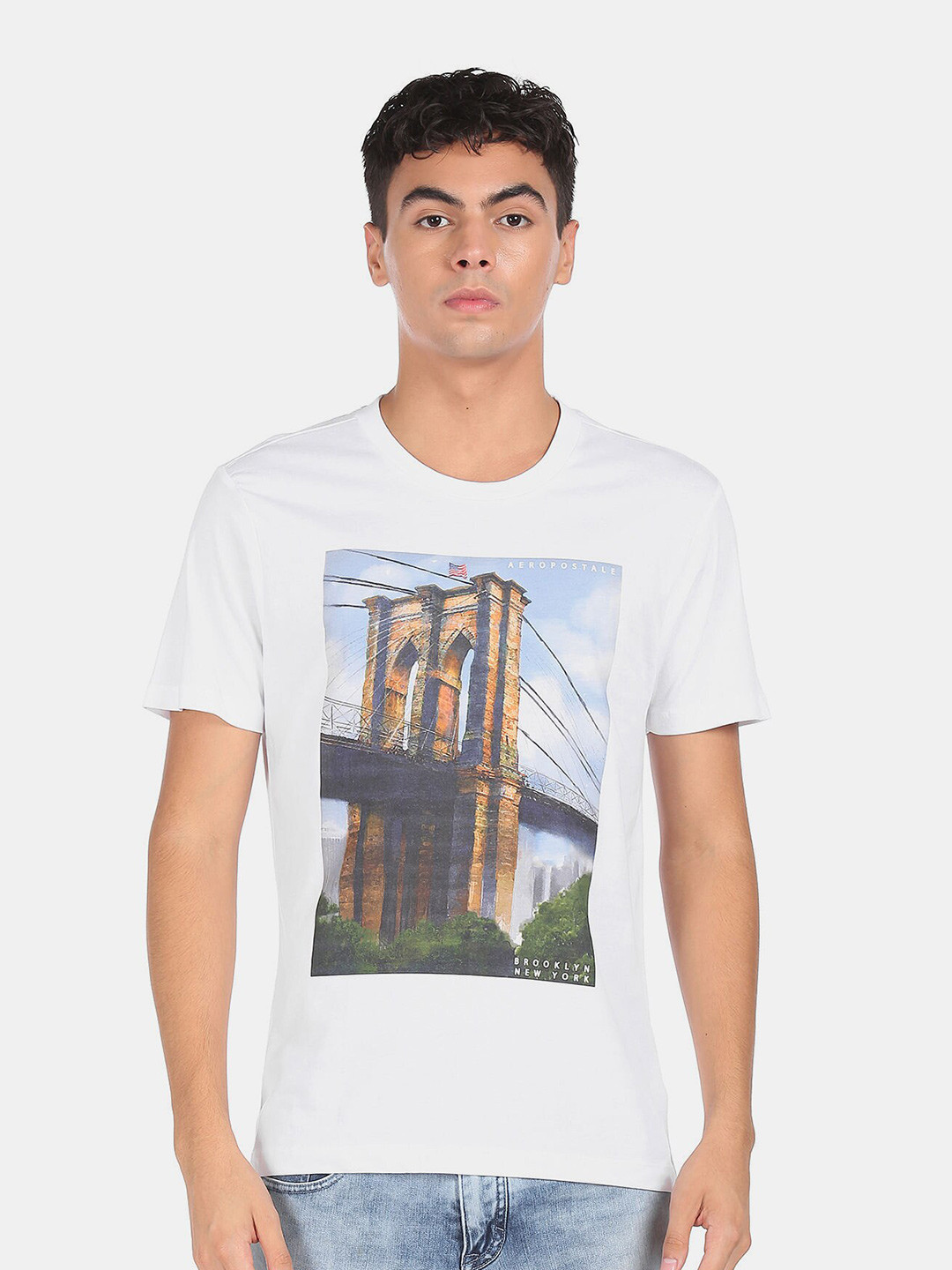 

Aeropostale Men cotton White Graphic Print T-shirt