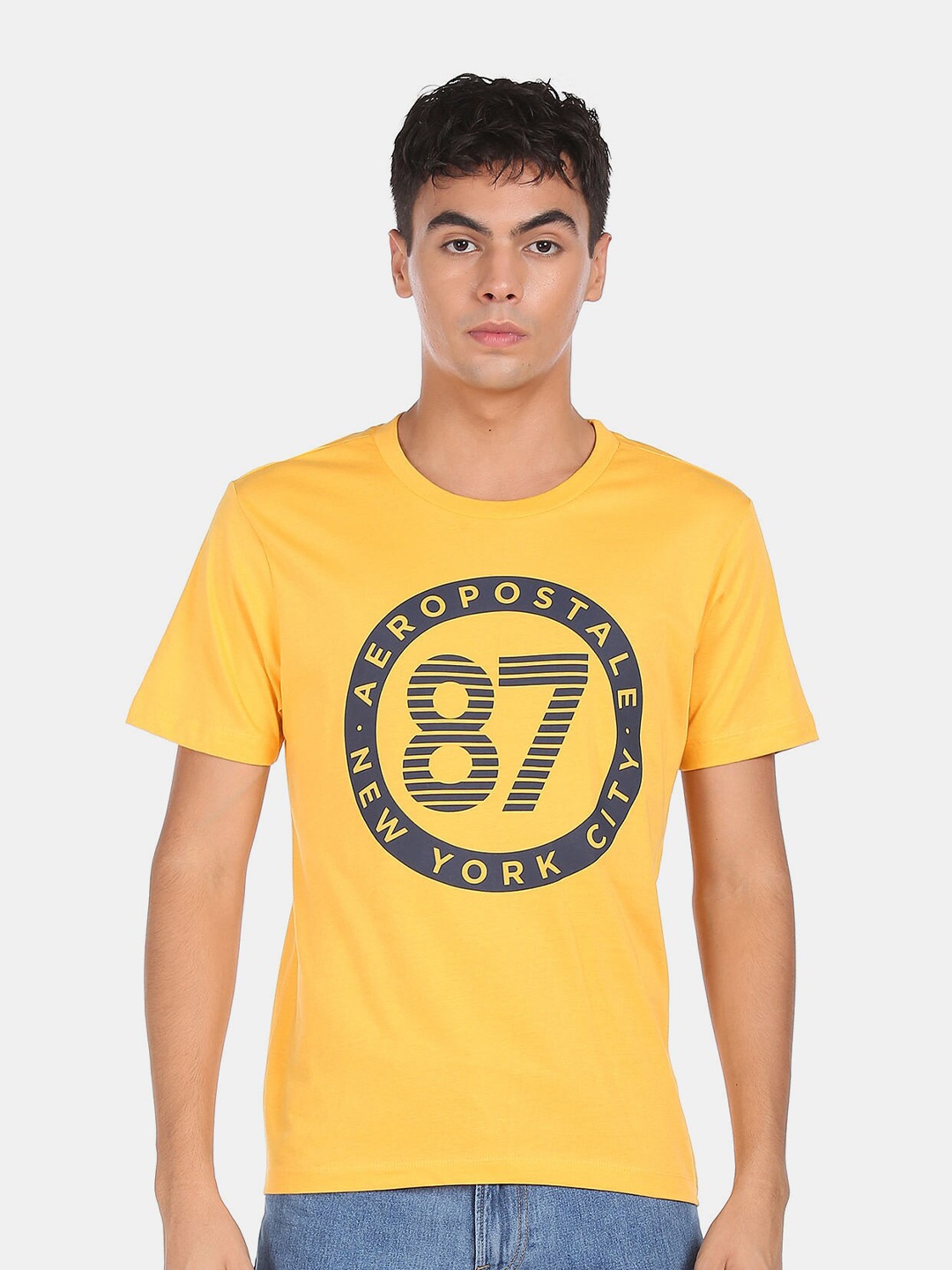 

Aeropostale Men Yellow Varsity Printed Round Neck T-shirt