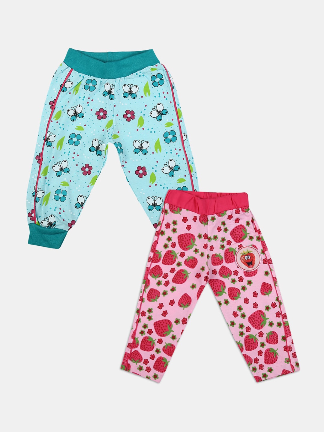 

V-Mart Kids Pack of 2 Printed Cotton Single Jersey Lounge Pants, Green