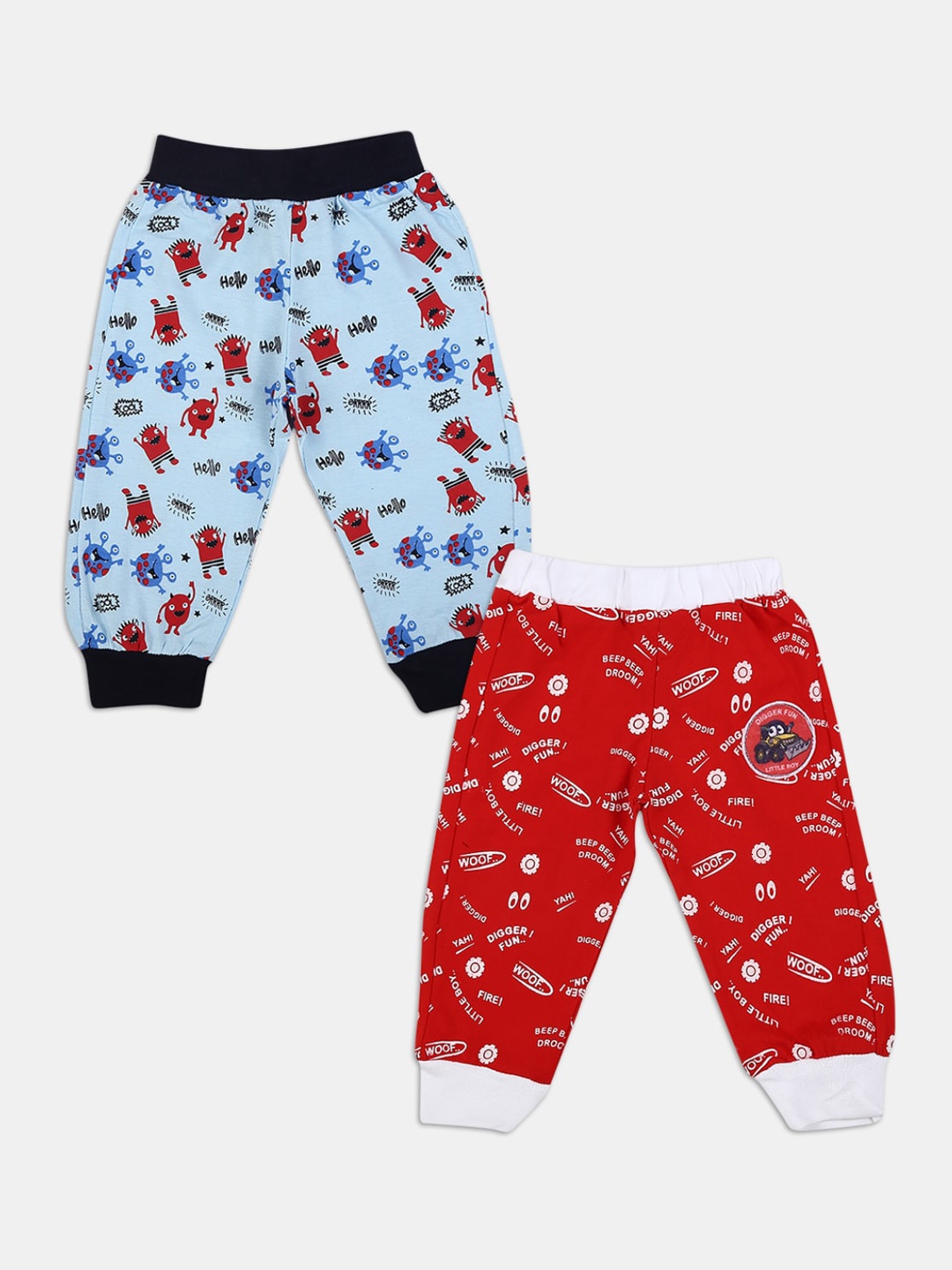 

V-Mart Kids Pack of 2 Printed Cotton Single Jersey Lounge Pants, Red