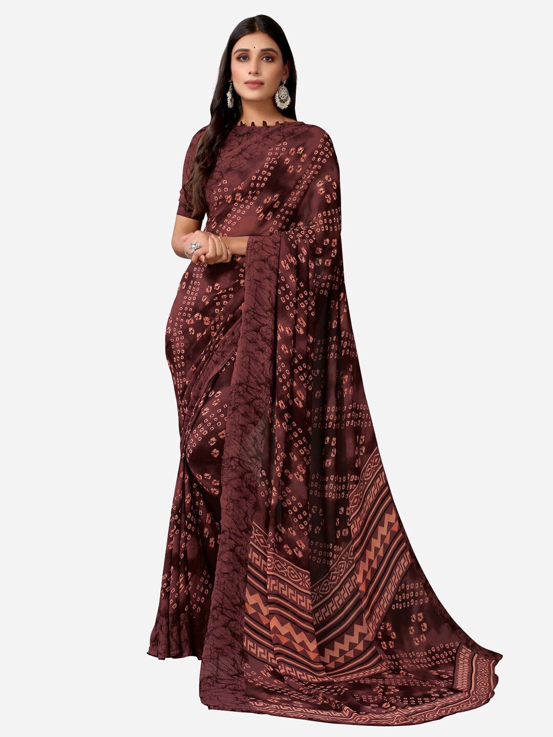 

Satrani Taupe & Beige Bandhani Saree