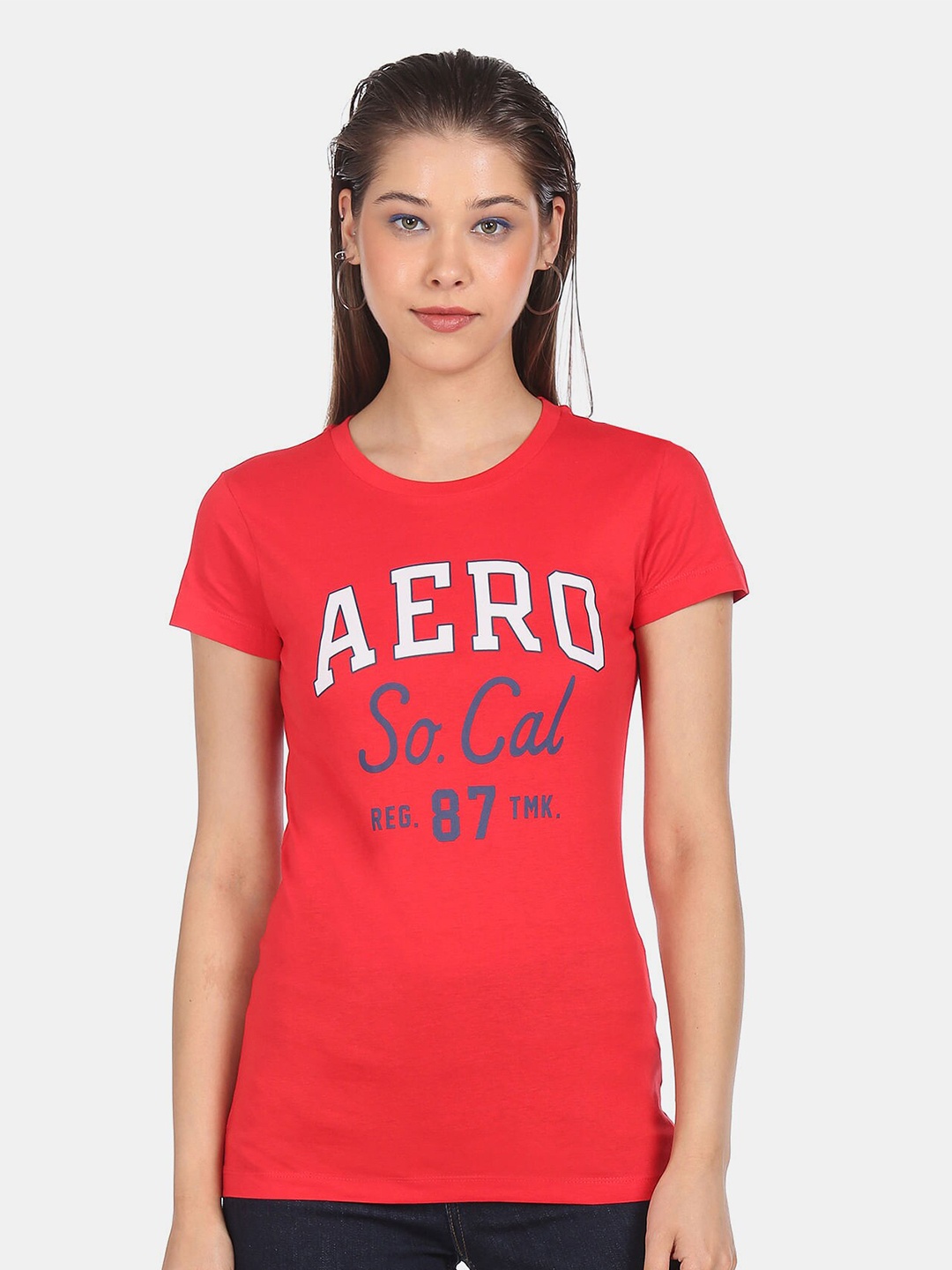 

Aeropostale Women Red Typography Printed Pure Cotton T-shirt