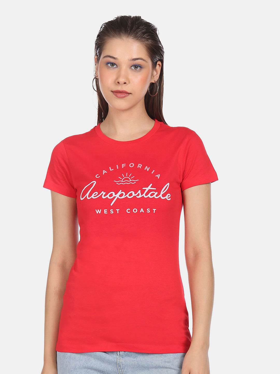 

Aeropostale Women Red Typography Printed 100% Cotton T-shirt