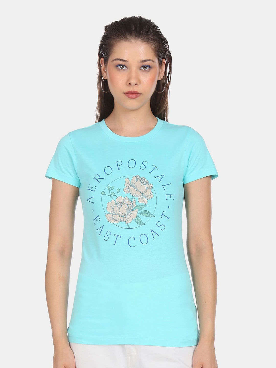 

Aeropostale Women Blue Typography Printed T-shirt