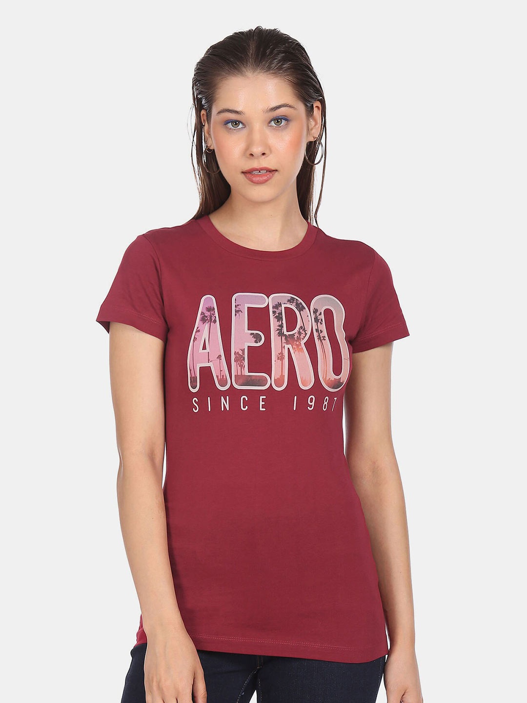 

Aeropostale Women Red Typography Printed Cotton T-shirt