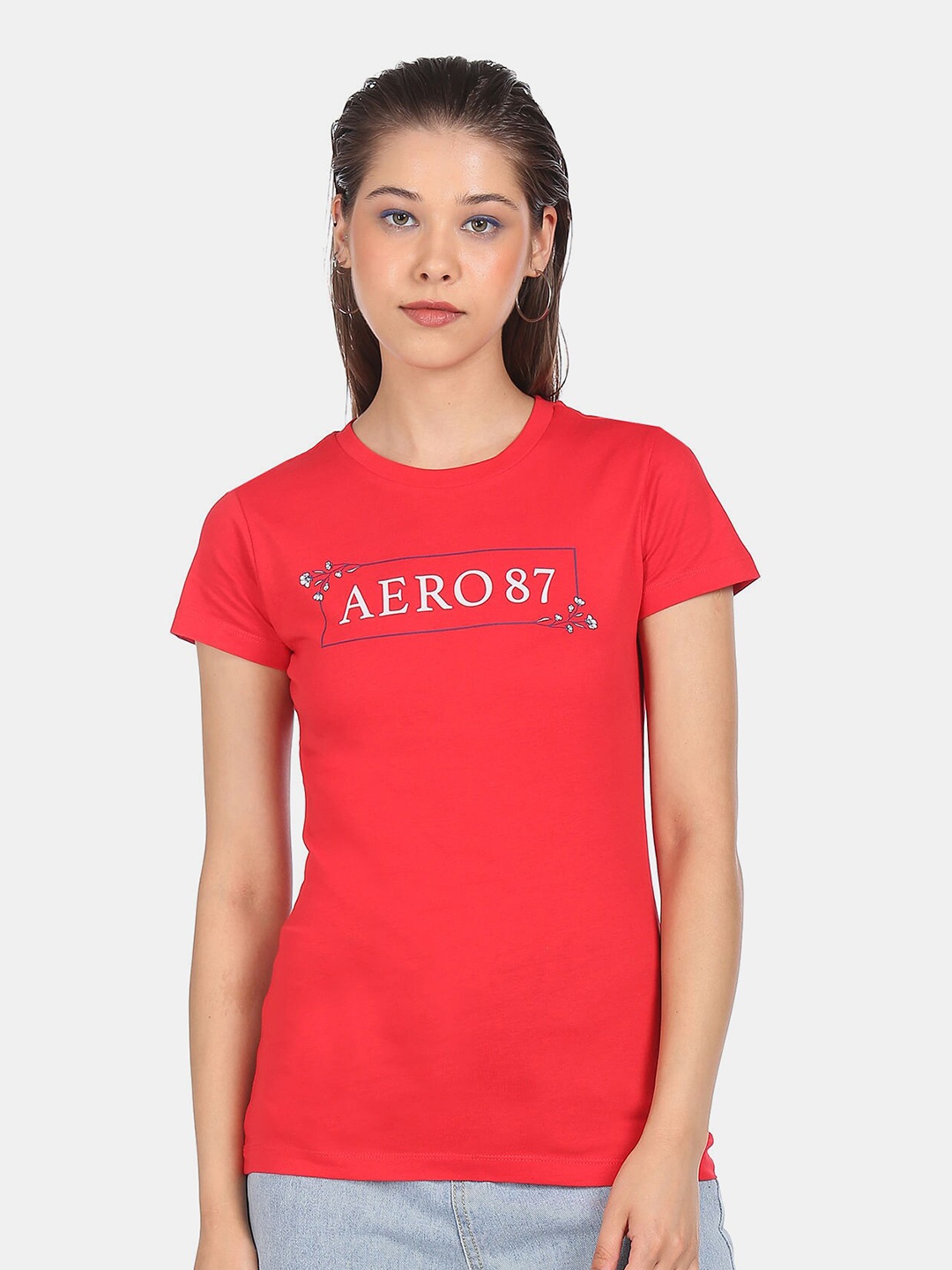 

Aeropostale Women Red Typography Printed Cotton T-shirt