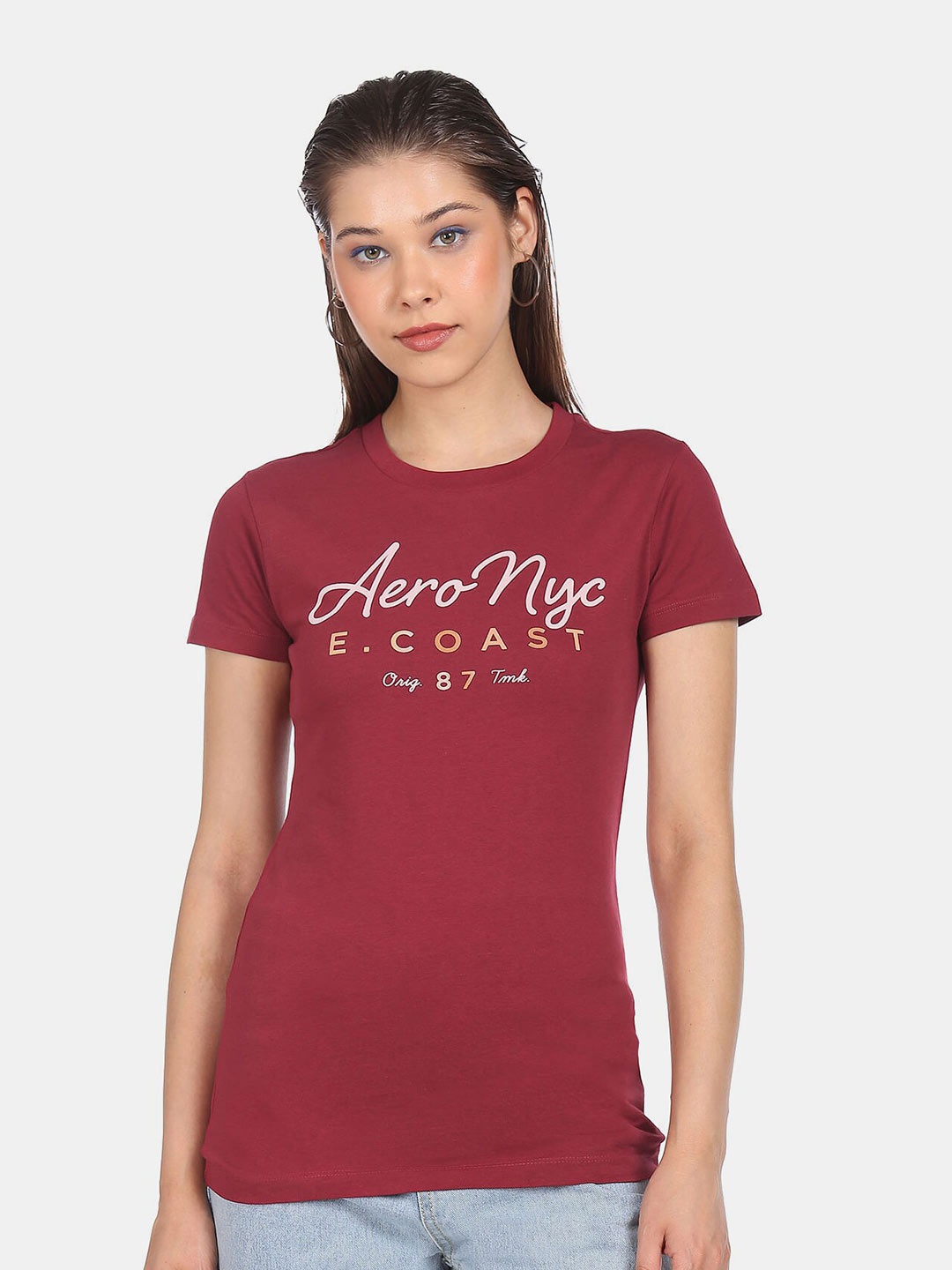 

Aeropostale Women Red Typography Printed Pure Cotton T-shirt