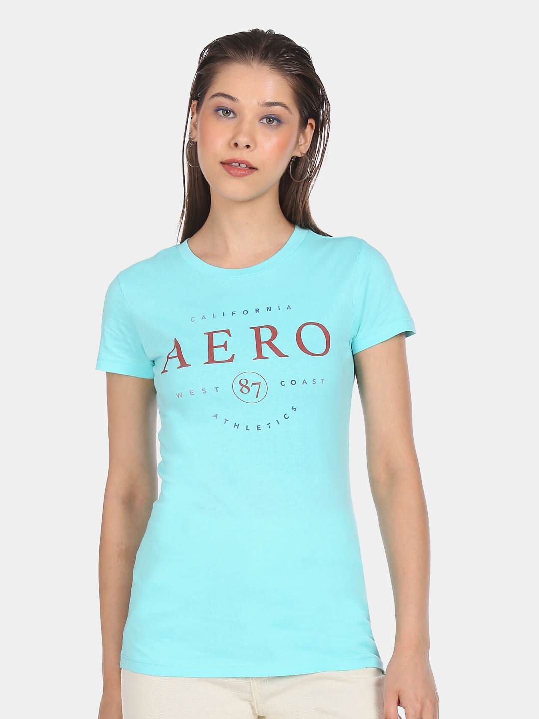 

Aeropostale Women Blue Typography Printed Pure Cotton T-shirt