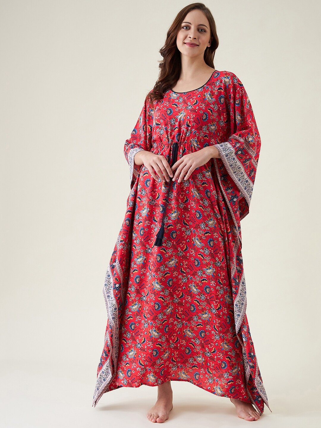 

The Kaftan Company Red Printed Kaftan Nightdress