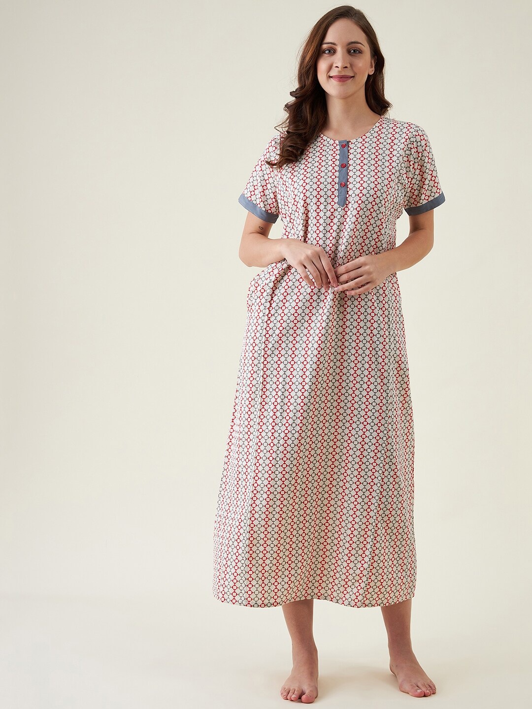 

The Kaftan Company Beige Printed Maxi Nightdress