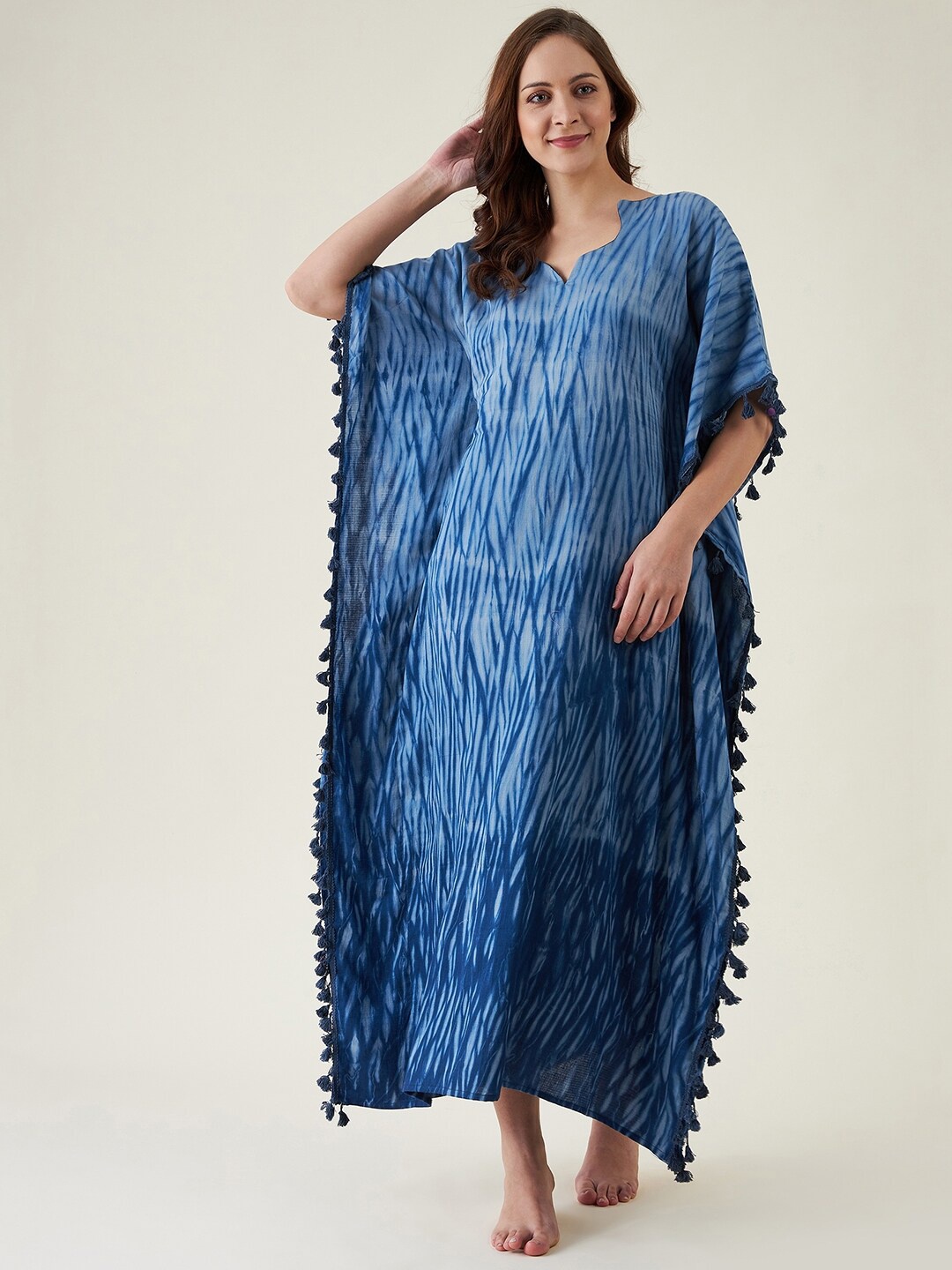 

The Kaftan Company Navy Blue Printed Maxi Nightdress