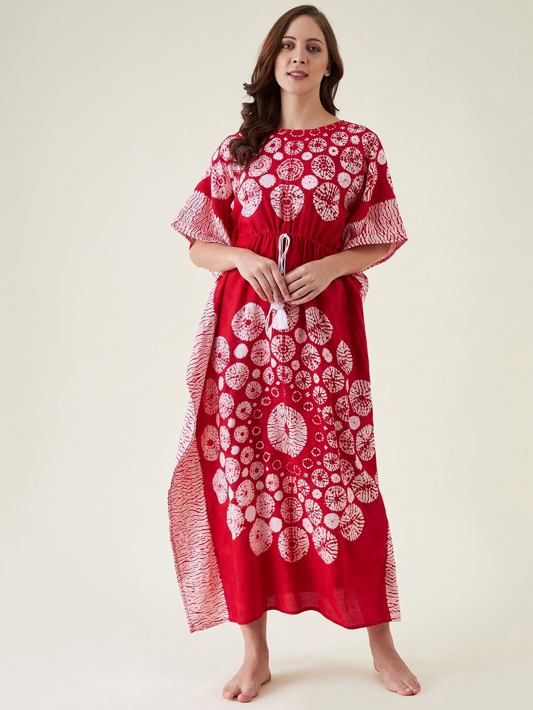 

The Kaftan Company Women Red Printed Cotton Maxi Nightdress