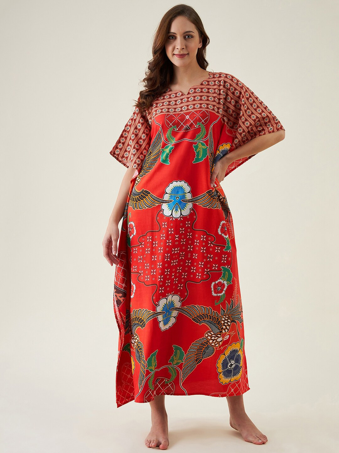 

The Kaftan Company Red Printed Kaftan Nightdress