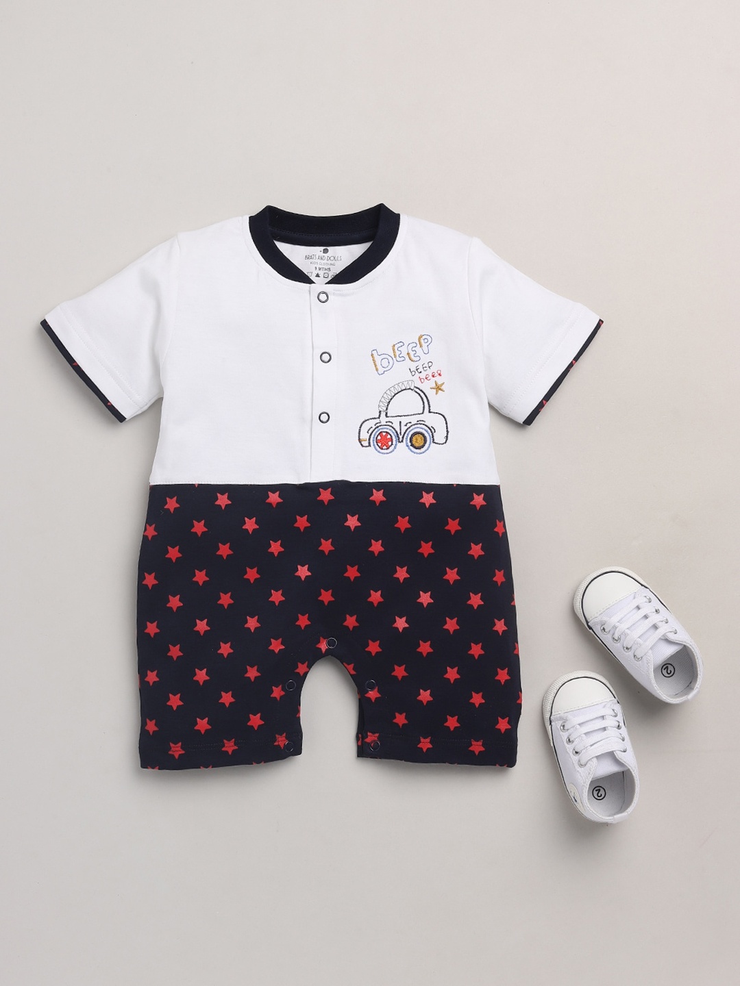 

BRATS AND DOLLS Boys Blue & White Printed Rompers