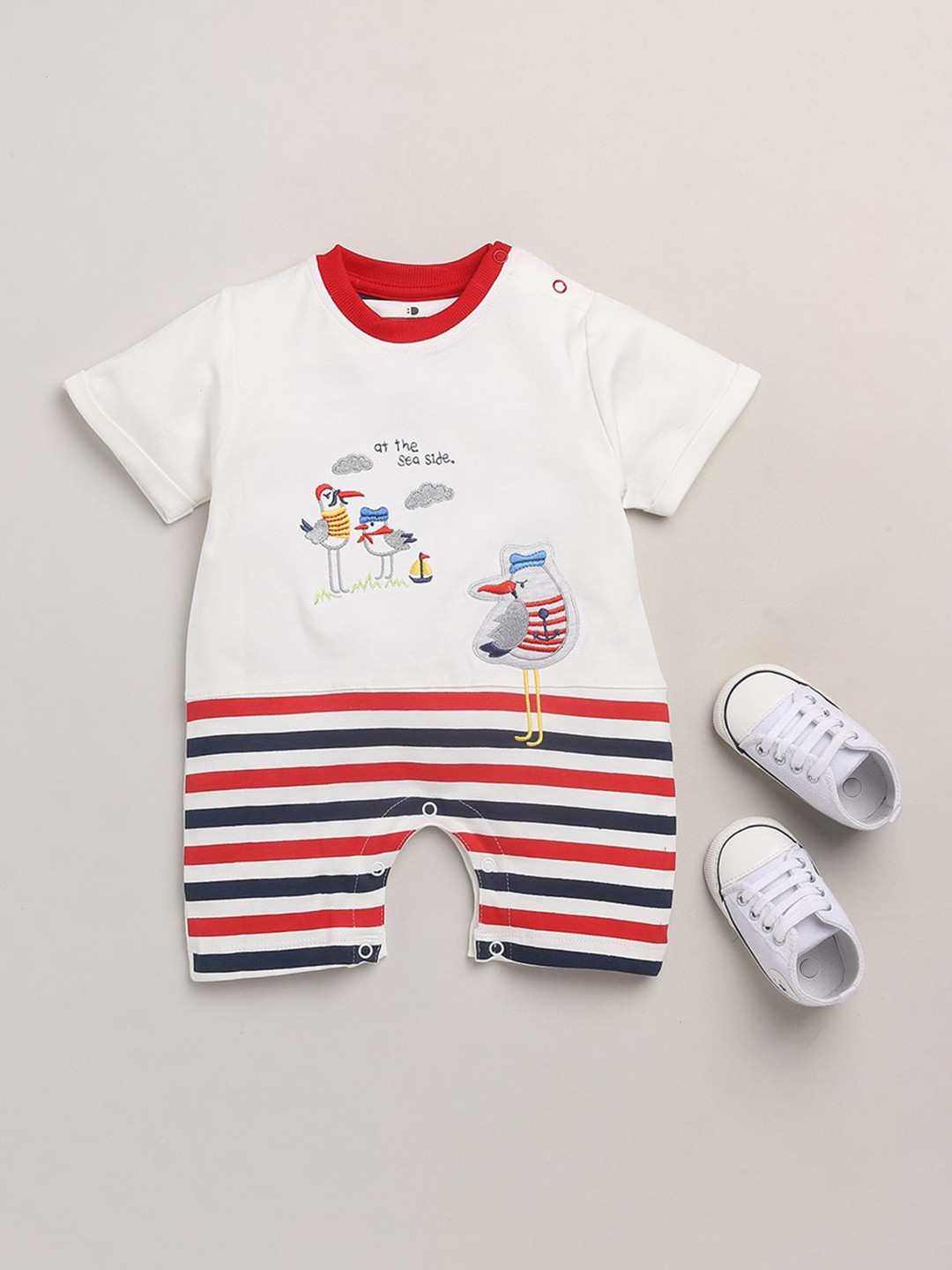 

BRATS AND DOLLS Infant Boys Red & White Printed Cotton Romper