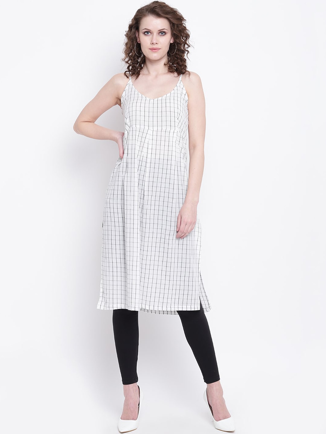 

Napra Women White Checked Crepe Kurta