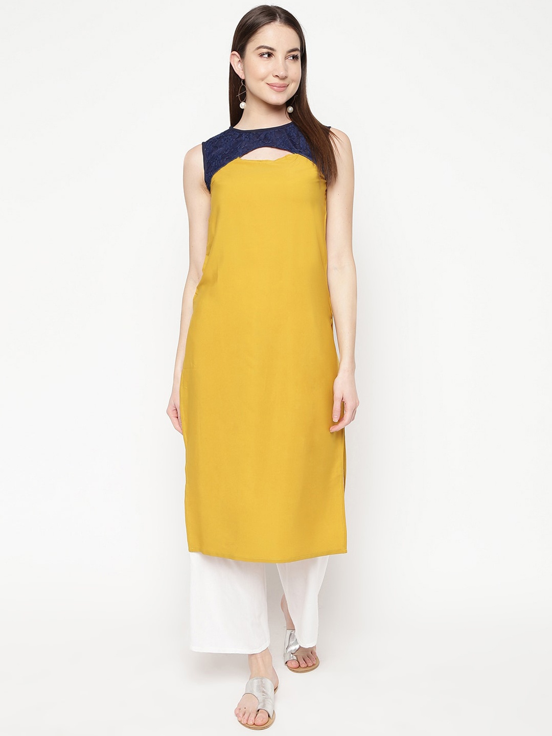 

Napra Women Mustard Yellow & Blue Crepe Kurta