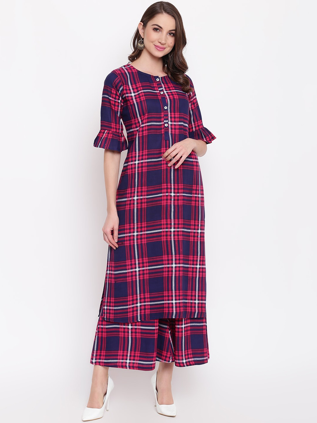 

Napra Women Fuchsia & Navy Blue Checked Kurta