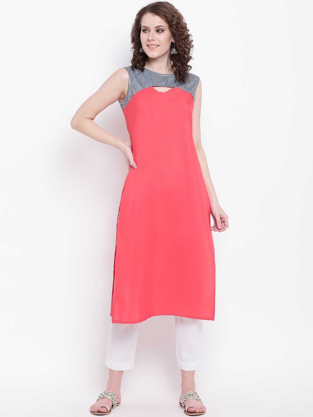 

Napra Women Pink Colourblocked Crepe Kurta