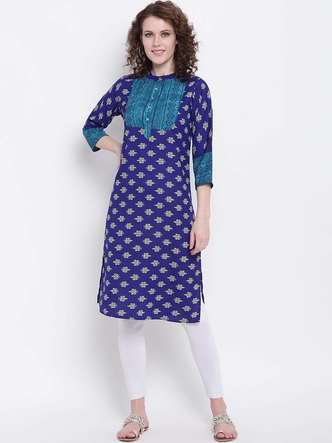 

Napra Women Navy Blue Ethnic Motifs Printed Crepe Kurta