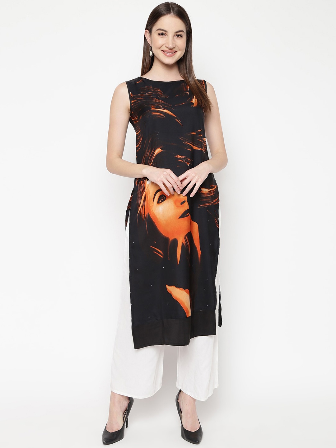 

Napra Women Black Printed Crepe Kurta