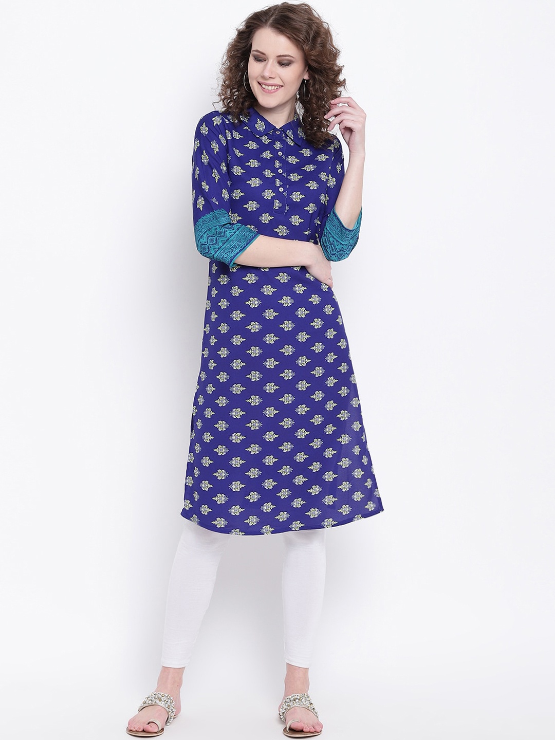 

Napra Women Navy Blue Ethnic Motifs Printed Crepe Kurta