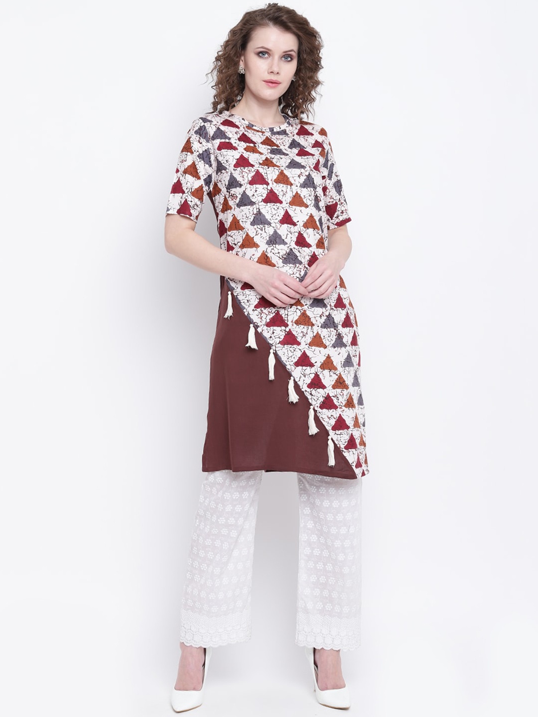 

Napra Women Brown & Off White Geometric Printed Kurta