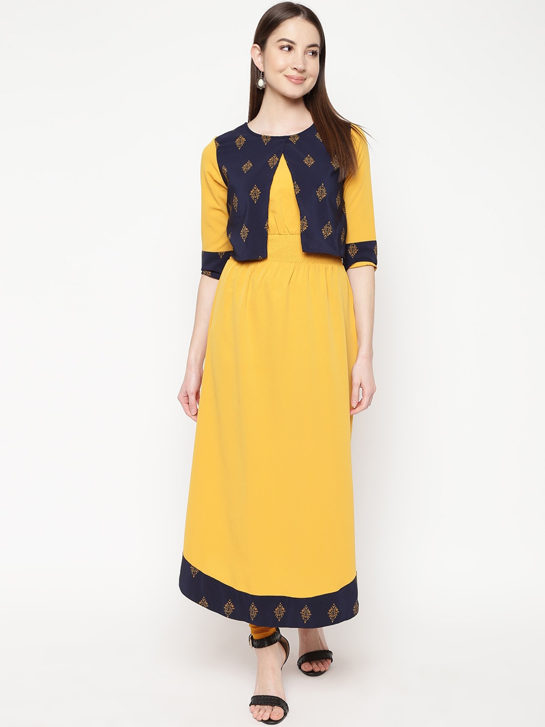 

Napra Women Yellow & Blue Ethnic Motifs Printed Layered A-line Kurta