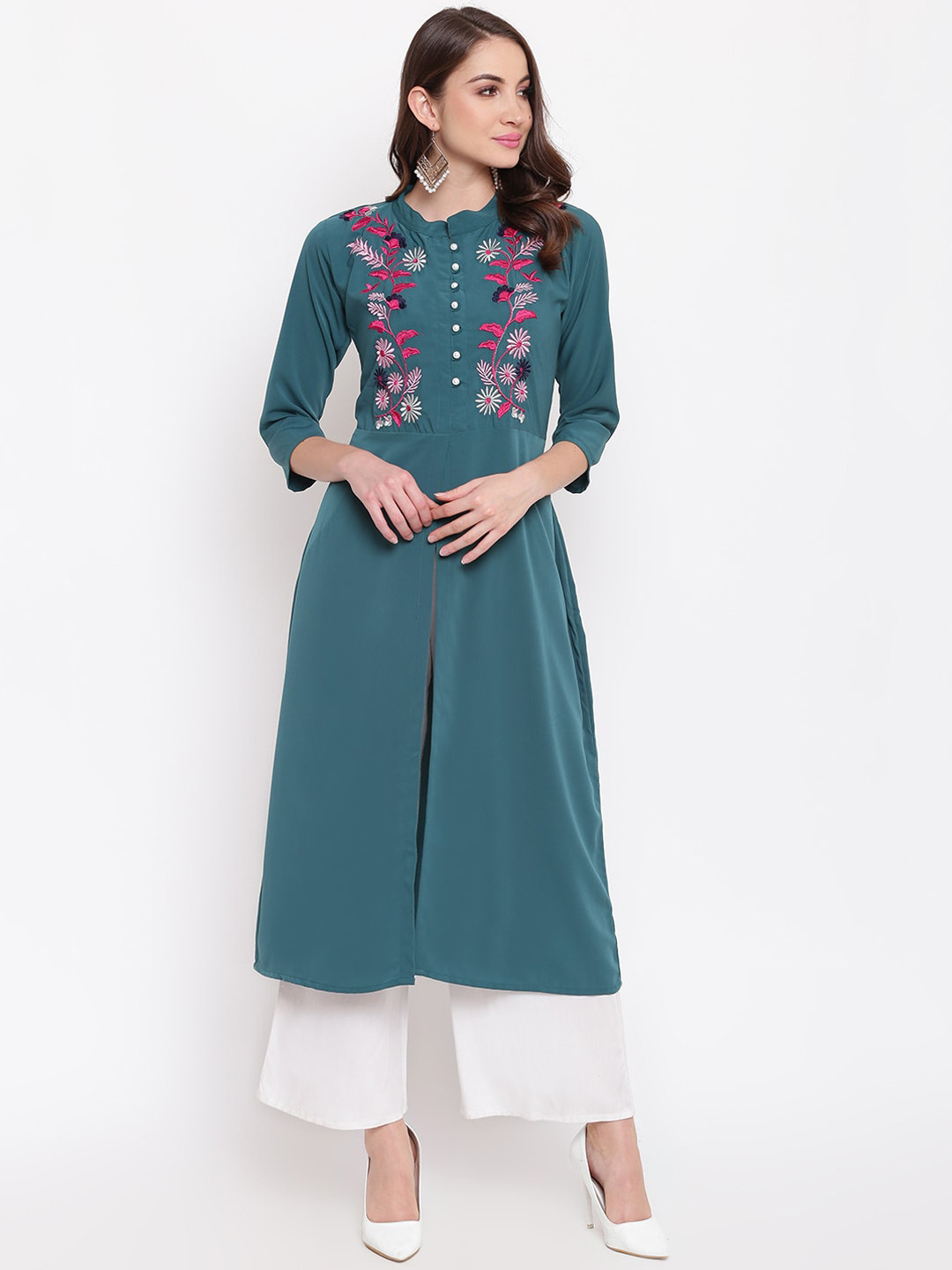 

Napra Women Teal Thread Work A-line Kurta