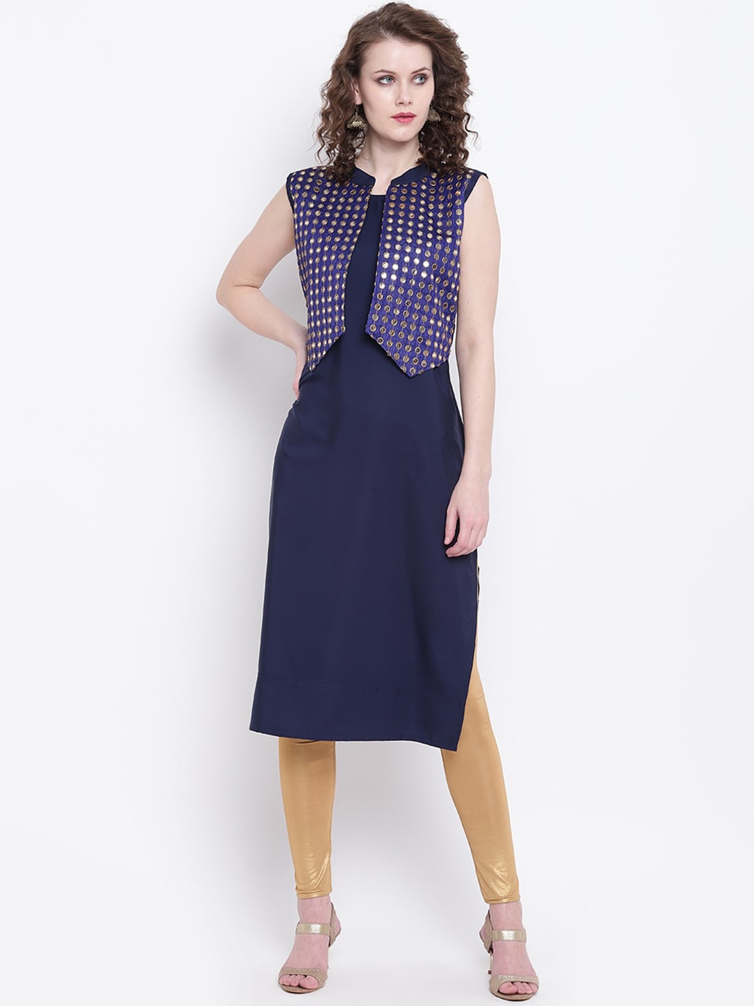 

Napra Women Navy Blue Mirror Work Kurta