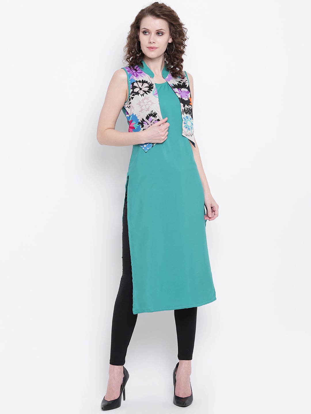 

Napra Women Sea Green Floral Printed Crepe Kurta