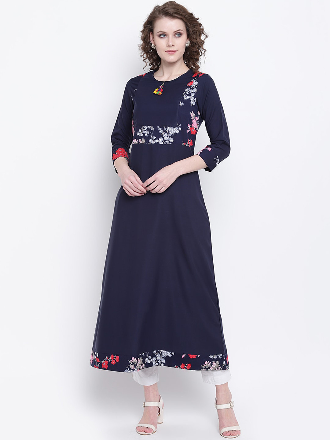 

Napra Women Navy Blue Yoke Design Thread Work Anarkali Kurta