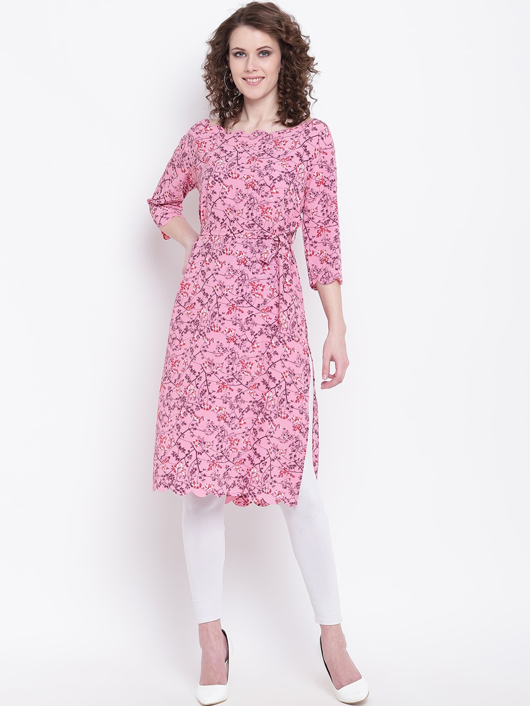 

Napra Women Pink Floral Printed Crepe Straight Kurta